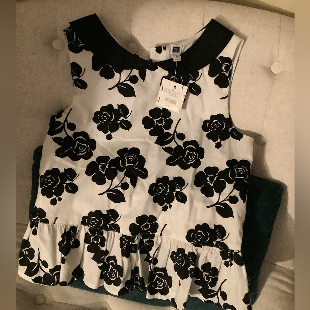 NWT Janie and Jack Girls Black/ Off White Floral Peplum Top Size 12